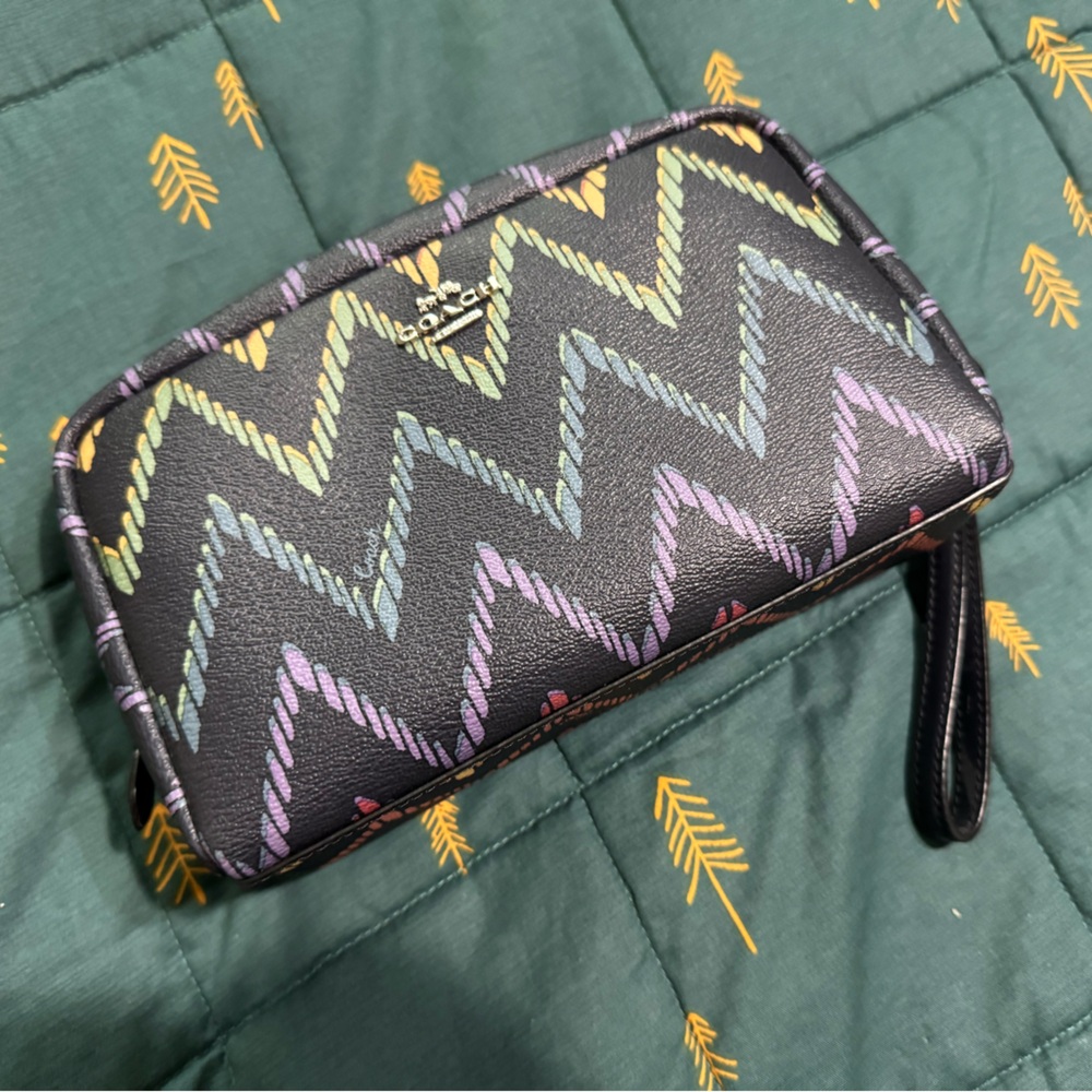 Coach Black Wristlet with Rainbow Chevron Pattern